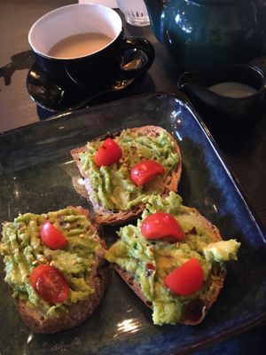 Avocado toast and Earl grey tea   at Oscar's Cafe in St Neots