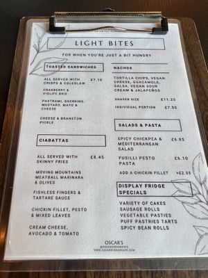 Menu light bites   at Oscar's Cafe in St Neots