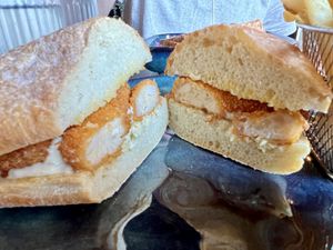 Fishfingerless ciabatta   at Oscar's Cafe in St Neots