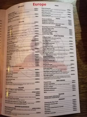 Non-Indian menu options at The Shakespeare Pub in Almaty