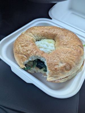 Vegan bagel sandwich at The Atom Bistro and Coffee Bar in Glide