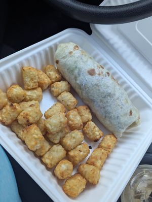Vegan wrap with tots at The Atom Bistro and Coffee Bar in Glide