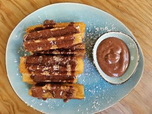 Churros with chocolate sauce at Urban Gorillas - Vegan Revolution in Dusseldorf