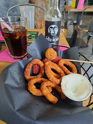 Funky Balls and onion rings. at Urban Gorillas - Vegan Revolution in Dusseldorf