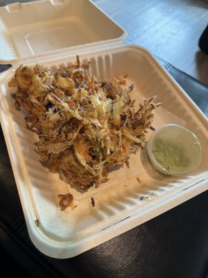 Vegetable tempura fritter  at Shoku Izakaya in Banff