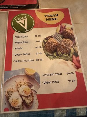 Vegan menu  at Ali Baba Restaurant in Chefchaouen