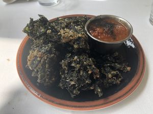 Fried seaweed with tomato salsa   at Age of Aquarius in Barcelona