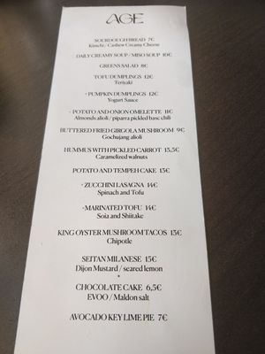 The menu we were given at lunch at Age of Aquarius in Barcelona