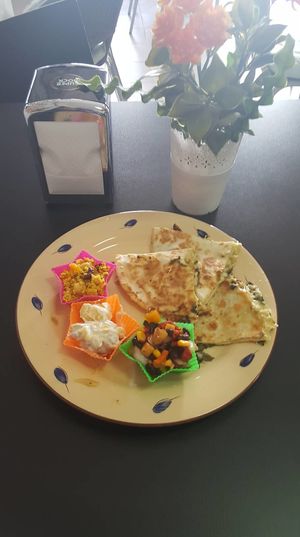Quesadillas spinach goats cheese at Karen's Kitchen Troviscais Odemira in Troviscais