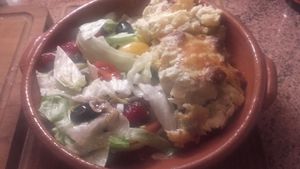 bacalhau com natas and salad at Karen's Kitchen Troviscais Odemira in Troviscais