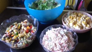 salads to go with the barbecue , Homemade chickpea vegy burgers experiment !! at Karen's Kitchen Troviscais Odemira in Troviscais