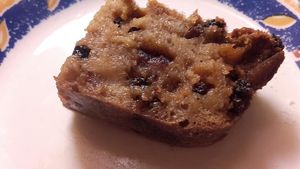 Homemade Bread pudding, fruits soaked ages in brandy to plump them up  at Karen's Kitchen Troviscais Odemira in Troviscais