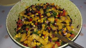 Fresh pineapple Rainbow salsa at Karen's Kitchen Troviscais Odemira in Troviscais