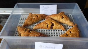 spinach , leek and Feta triangles at Karen's Kitchen Troviscais Odemira in Troviscais