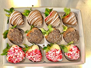 We have many options for chocolate covered strawberries, including vegan chocolate at Chamberlains Chocolate Factory and Cafe in Roswell