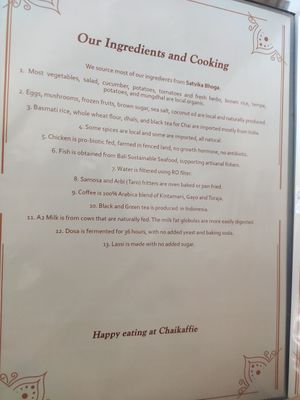 Nice explanation of local sourcing and other ingedients at ChaiKaffie  in Denpasar