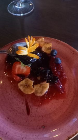 Blueberry sorbet at Troll Restaurant in Trondheim
