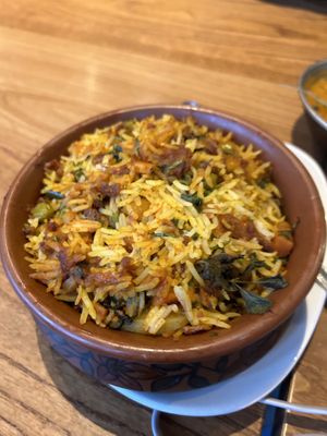 Vegan biryani   at Infuse Modern Indian Bistro in St Albans