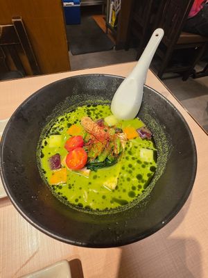 Matcha soy milk ramen at Yoroiya Ramen in Tokyo