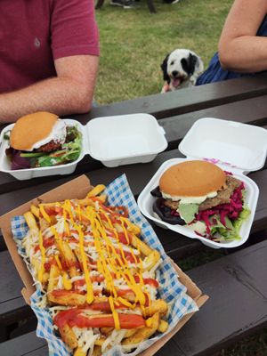 The good and the bad burger (chips from vausages) at Pomodoro E Basilico  in West London
