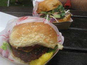 The good burger (front) and jack burger (back) at Pomodoro E Basilico  in West London