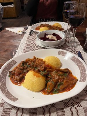 Polenta and mushroom stew  at Sergiana in Brasov
