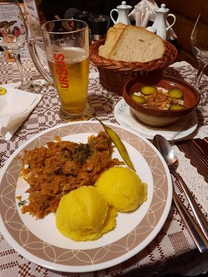Polenta, sauerkraut and bean soup. at Sergiana in Brasov