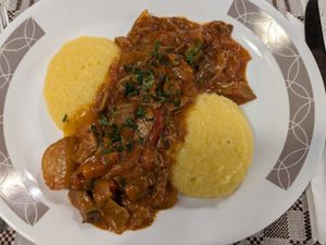 "Stewed mushroom with polenta" at Sergiana in Brasov