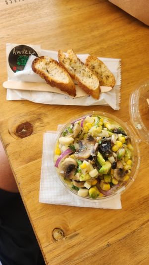 Vegan Ceviche, fresh mushroom, corn, peppers, onions and palm hearts with a flavorful citrus dressing at Amukan Gourmet  in Chiloe