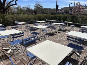 Outdoor seating at Alcove Market in Charleston