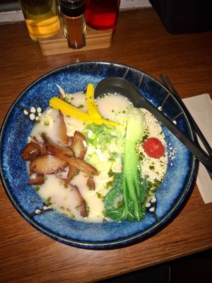 Basil ramen with vegan duck at Iimori Vegan Ramen  in Berlin