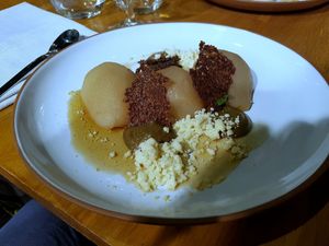 Poached pear at La Belle Verte in Toulouse