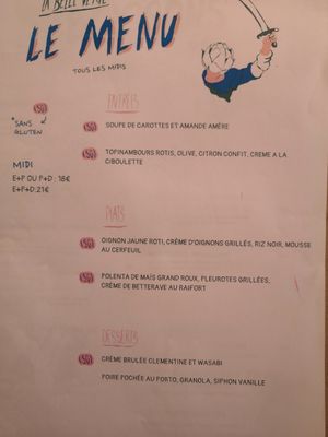 Menu at La Belle Verte in Toulouse