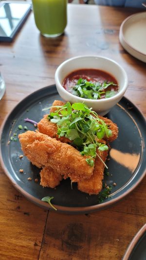 Tofu mozzarella sticks soooo good!! at The Ginger Mule in Houston