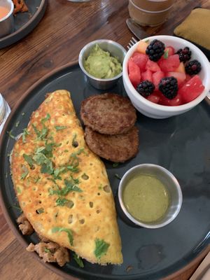 Hearty omelette with fruit cup  at The Ginger Mule in Houston