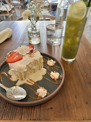 Tres Leche Cake 🍰 Cucumber Mint Juice  at The Ginger Mule in Houston