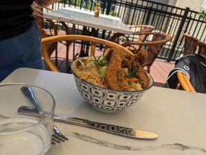 Fried rice your way topped with mushrooms at The Ginger Mule in Houston