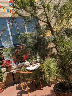 Outdoor patio seating at The Ginger Mule in Houston