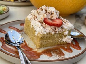 Tres Leches Cake w/ guava saucee  at The Ginger Mule in Houston