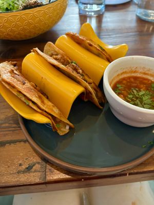 Birria tacos (this was a small portion, probably would order as an appetizer instead of a main)  at The Ginger Mule in Houston