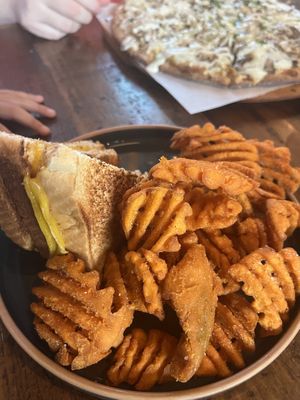 Kids menu was nice. This was a grilled cheese w sweet potato fries   at The Ginger Mule in Houston
