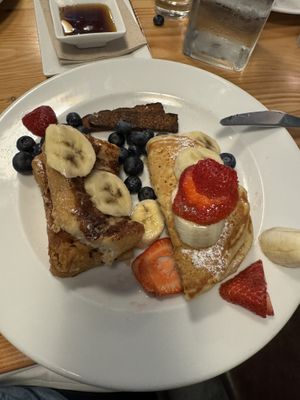 Half French Toast and Half Pancakes for brunchh  at Candle in New York City