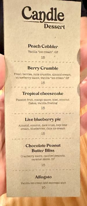 Menu: desserts (side 1)  at Candle in New York City