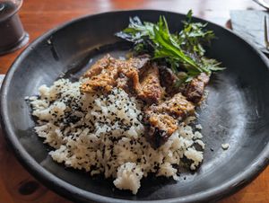 Seitan with lemon rice at Tribu de Fuego in Bogota