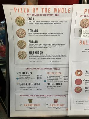 Part of the menu  at Sliver Pizzeria   in Lafayette