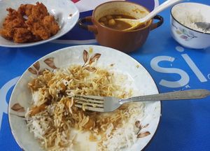 Chana masala, rice, veg pakora at Baba Restaurant - Pakistani and Indian Food in Vientiane