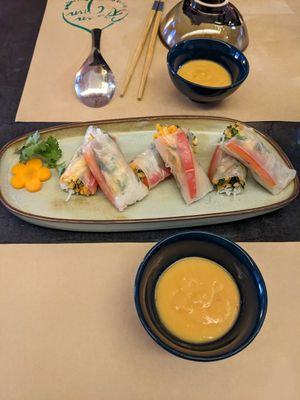 Fresh spring rolls with delicious dipping sauce at Green Inn - Nhà hàng thuần chay in Hanoi