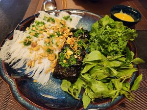 Southern styled rice vermicelli and fried leaf wrap bánh hỏi chả lá lốt (xương sông) at Green Inn - Nhà hàng thuần chay in Hanoi