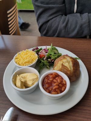 Jacket potato, cheese and beans (vegan) at Sapcote Garden Centre Cafe    in Leicester