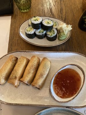 Spring rolls & avocado, mango, and cucumber  at Umami Sushi and More in Kalamata